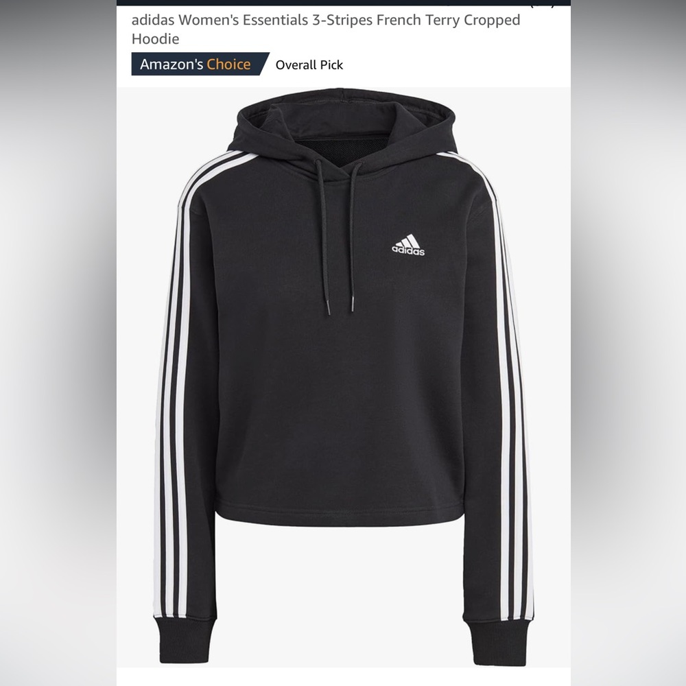 NWT adidas womens Essentials 3-Stripes French Terry Cropped Hoodie Medium